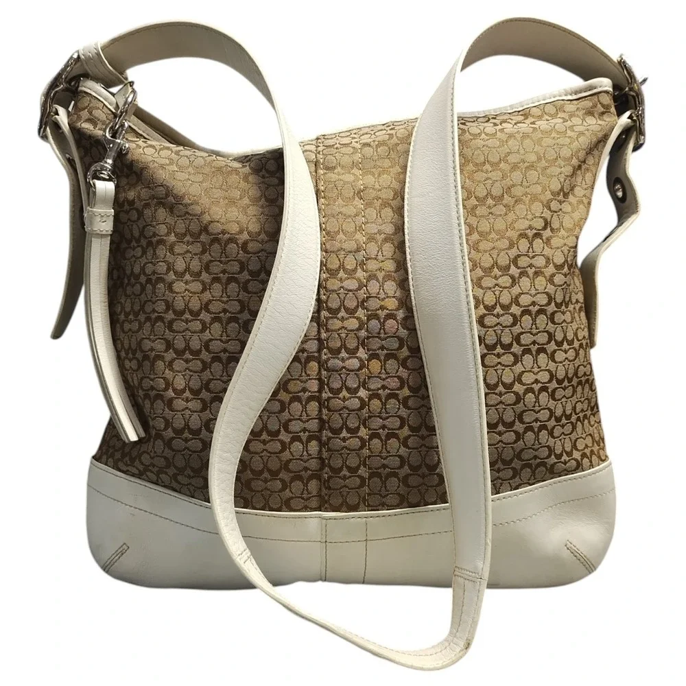Coach Signature Shoulder Bag Women Multi Printed Leather Canvas Detachable Strap